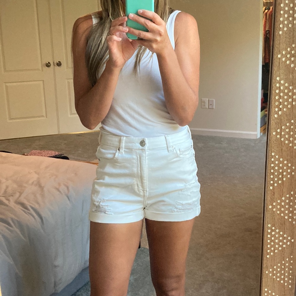 American Eagle Outfitters White High-Waist Denim Jean Shorts